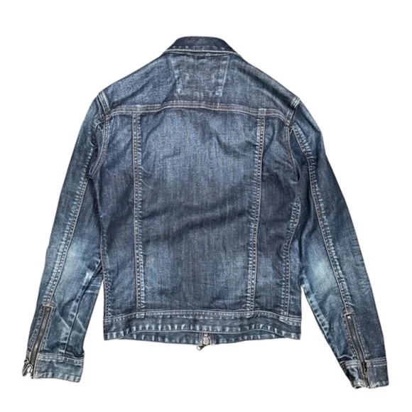 John Varvatos Distressed Blue Denim slim ZipperJacket Small - Picture 2 of 8